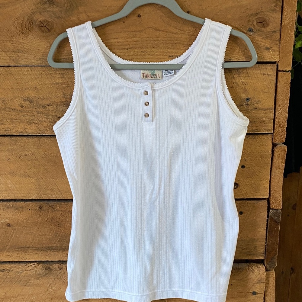 TARAZZI White Ribbed Tank with Button Placket